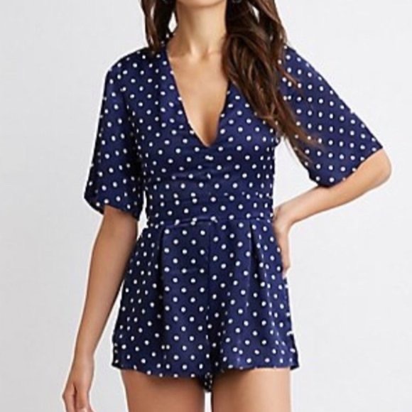 Blue and White Polka Dot Romper - Picture 2 of 3
